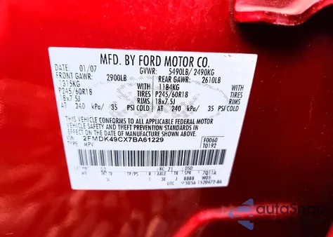 2007 Ford Edge Sel Plus from USA, damaged, VIN 2FMDK49CX7BA61229